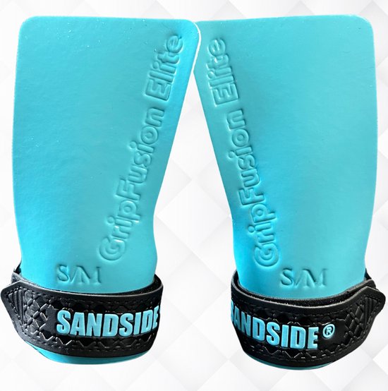 Sandside CrossFit Grips Elite 2.0 - Poignées adhésives - Pas de craie - Gants de fitness - Poignées sans doigts - Bleu ciel L/XL