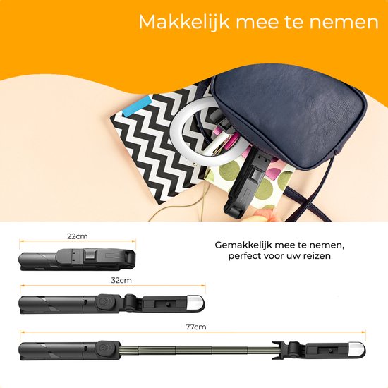 Bâton de selfie 3 en 1 - Lampe annulaire pour selfie avec trépied Smartphone - Bâton de selfie avec trépied - Lampe annulaire avec télécommande - 9 modes d'éclairage - Lampe annulaire avec trépied