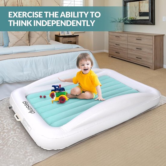 Lit gonflable pour enfants avec pompe électrique et protection contre les chutes - Lit de voyage 2 en 1 pour enfants 157 x 96 x 30 cm