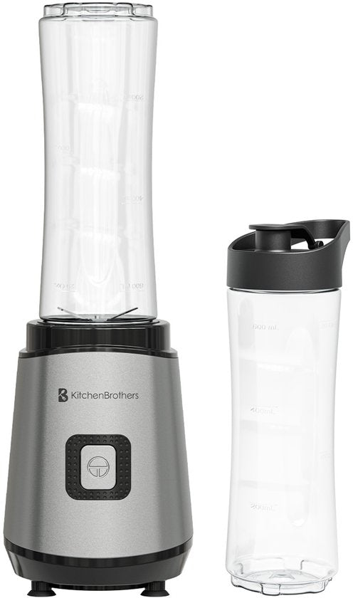 KitchenBrothers Mini Blender - Blender to Go - Smoothie Maker - 2 To-Go Cups 600 ml - acier inoxydable