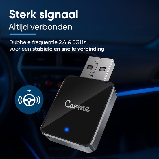 CarMe Mini 2-in-1 CarPlay Dongle V2 - Wireless CarPlay & Android Auto - USB-A & USB-C - Android Auto Dongle - Noir