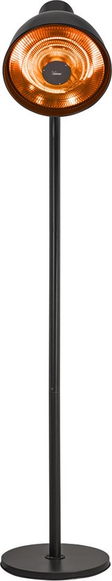 Perel Chauffe-terrasse sur pied, 2000 W, carbone, avec interrupteur à tirette, protection contre l'inclinaison, 3 niveaux de chaleur, réglable en hauteur, résistant aux éclaboussures, design rétro, métal, noir