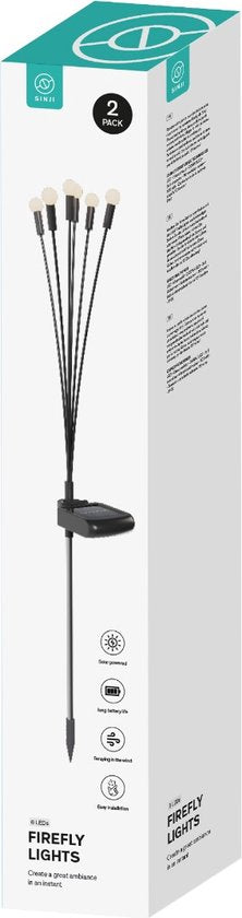 Sinji Firefly LED bulbs - Lampes de jardin solaires, Lampes d'ambiance solaires, résistantes à l'eau et à la poussière, adaptées à l'extérieur, 2 pièces, noir
