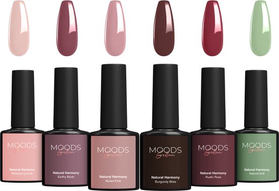 Moods Gellac 6-Piece Set - Gel Nail Polish Starter Pack - Vernis à ongles en gel - 8ML - Natural Harmony - Gellac - Nails - Chic Colours