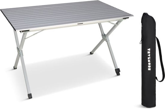 TRVLMORE Table de camping - 120x70x70cm - Légère avec structure en aluminium - Table pliante ajustable - Table de camping - Table pliante - Noir