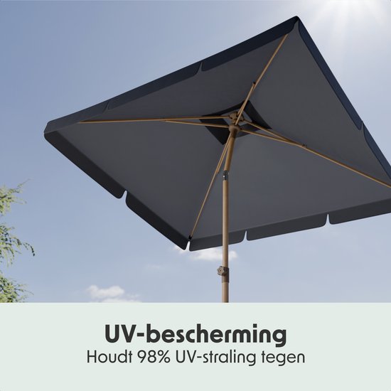 LifeGoods Parasol - Jardin - Parasol de balcon - 200x125cm - 30° inclinable - Imperméable - UPF50+ - Revêtement en bois - Gris foncé