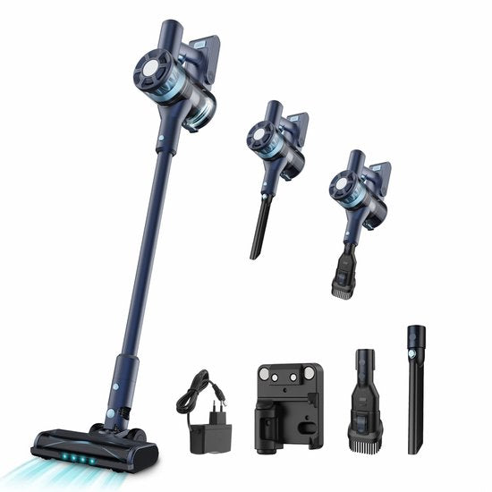 Aspirateur bâton sans fil - Samako - CleanDetect Lite 250W - 2 accessoires - Pas de sac sur la batterie - bleu foncé