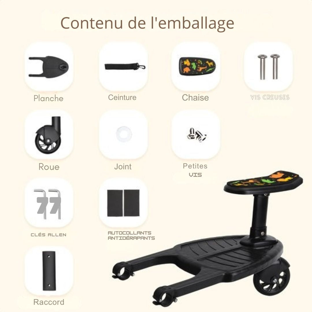 Planche à roulettes Merkloos Safari - Roue unique - Pour axe horizontal d'au moins 23 cm - Diamètre max. 2,5 cm - Maniable et universelle - Idéale pour les tout-petits - Plastique noir et métal