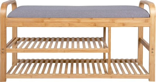 Leitmotiv Banc Arche - Bambou avec coussin gris - 100x33x50 cm - Moderne/Scandinave