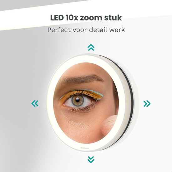 Mirlux Hollywood Mirror 80x60CM - 2 haut-parleurs Bluetooth - ports de charge USB et USB-C - éclairage LED - miroir de maquillage - zoom 10x - suspendu - blanc