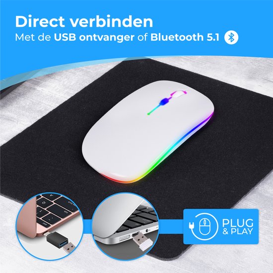 Souris sans fil LED - Nuvance -Bluetooth - Ergonomique - Sans fil - Blanc