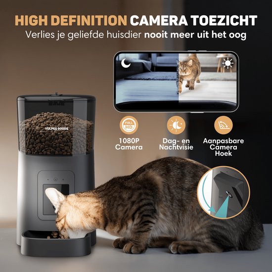 Vulpes Goods® Pets - Mangeoire automatique - Chat et chien - Mangeoire avec application - Distributeur de nourriture - 6L - Noir - Version PRO