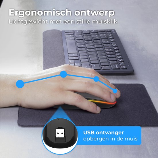 Nuvance - Souris sans fil LED - Bluetooth - Ergonomique - Ordinateurs portables et jeux - Sans fil - Gris