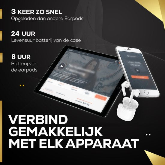 Ecouteurs sans fil Golden Sound - Ecouteurs Bluetooth - Ecouteurs sans fil - Earpods - Ecouteurs pour le sport - Convient pour Smartphone et ordinateur portable - Blanc