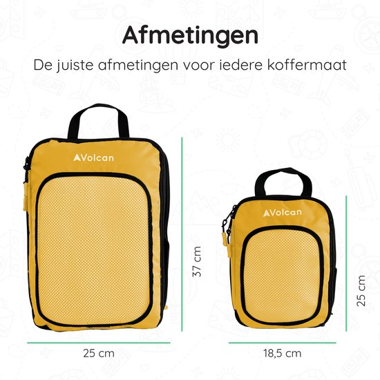 Cubes de compression Volcan - Organiseur de valise - Avec zips de compression - Sac à dos et valise - Lot de 4 - Ocre