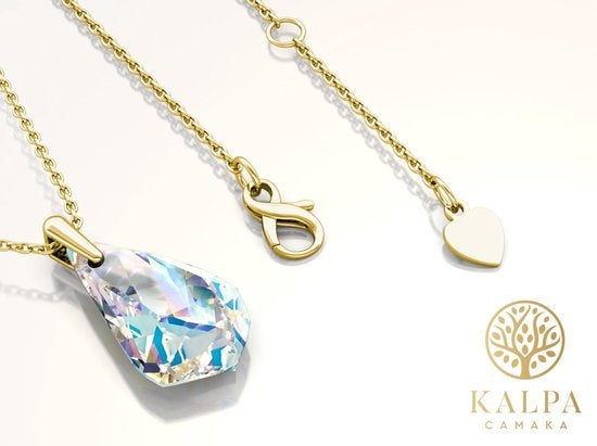 Yolora Collier pour femmes avec pendentif en cristal Kalpa Camaka - Couleur or - Plaqué or jaune 18K - Collier pour femmes Or - Bijoux - Collier - Boîte cadeau de luxe - Boîte cadeau - Boîte cadeau exclusive - Bel emballage cadeau