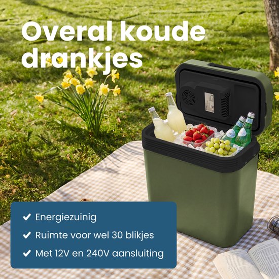 Auronic Coolbox électrique 12V et 230V - 20L - Réfrigérateur de camping - Voiture - Refroidissement et chauffage - Frigobox - Vert