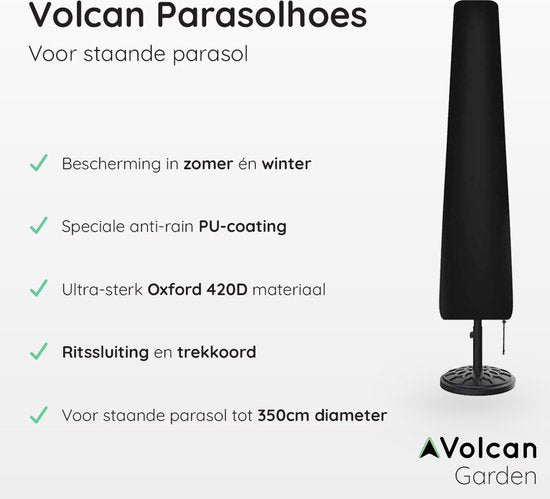 Volcan Housse pour parasol debout - Imperméable - Oxford 420D - Avec fermeture à glissière, cordon de serrage, mât et housse de rangement - Noir