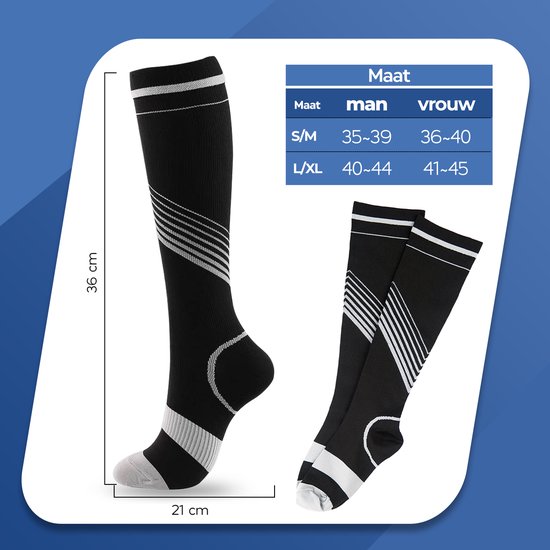 Chaussettes de compression Roegaarden - Chaussettes de compression - Chaussettes de soutien - Taille 40-44 - Noir