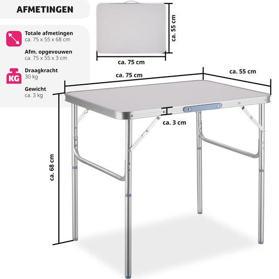 tectake® - Table de camping pliante - Table de camping portable - Table pliante d'extérieur - Table pliante - Résiste aux intempéries - 75x55x68cm - Gris