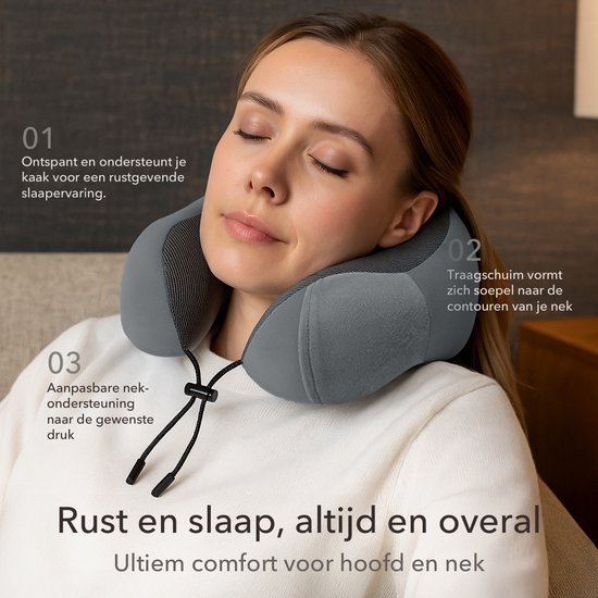 SKYCASES Travel Essentials - Oreiller de cou 3 pièces - Oreiller de voyage ergonomique en mousse à mémoire de forme avec masque pour les yeux et bouchons d'oreille - Idéal pour l'avion, la voiture et le train - Compact et luxueux - Abricot