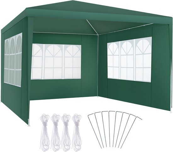 tectake® Pavillon - avec armature renforcée - Tente de réception 3x3 m - Bâche imperméable - Panneaux latéraux amovibles - Pavillon de jardin résistant aux intempéries - Lignes de tension et piquets inclus - Vert - Tente pliante pop-up