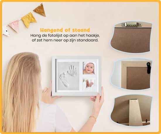 Cadre photo bébé Frummel avec empreinte en argile (bébé en plâtre) - Mieux qu'un plâtre - Empreinte en argile du pied et de la main du bébé - Cadeau de maternité fille / Cadeau de maternité garçon - Baby Shower