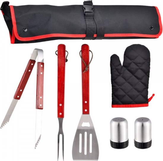 Bergner BBQ Accessories 7 Piece Tool Set - Stainless Steel - Gift Set - with bbq Apron