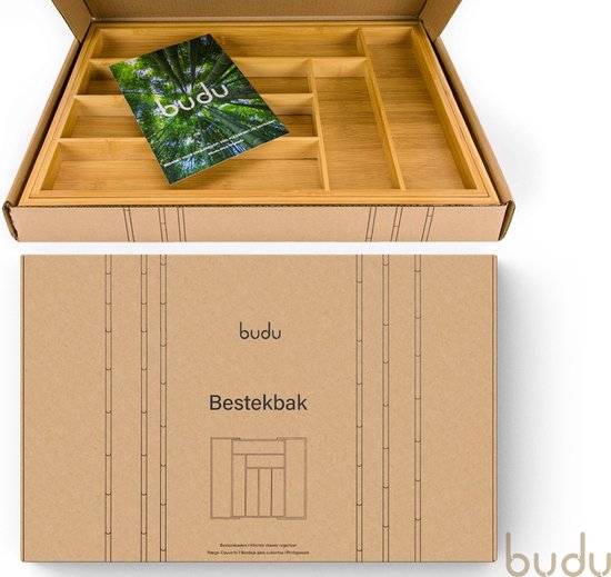 Budu Range-couverts extensible en bambou #50 (50 cm de profondeur) - Cassette à couverts en bois - Tiroir à couverts - 50 x 34.1 - 56 cm - 6/8 compartiments