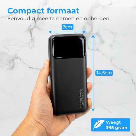 Nuvance - Powerbank 20000 mAh - Fonction de charge rapide 22,5W - USB, USB-C & Micro USB - Universel pour Smartphones, Tablettes & Gadgets - Travel Powerbanks - Noir