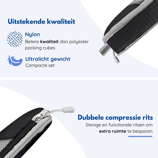 Hilvard - Packing Cubes Set - 6 pièces - Organiseurs de bagages - Organiseurs de vêtements - Cubes de voyage - Cubes de compression - Noir