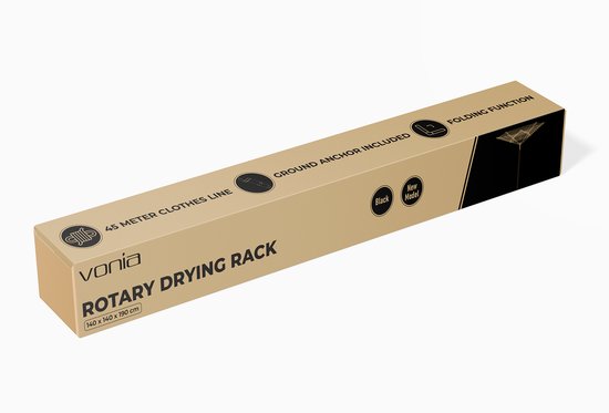 Vonia Dryer - Support de séchage - Séchoir avec ancrage au sol - Longueur de séchage 45 mètres - Noir