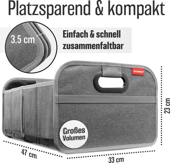 HELDENWERK Sac à bottes pliable avec velcro antidérapant - organisateur de bottes, boîte pliante pour voiture, sac à provisions - renforcé et stable