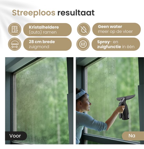 Vapore Electric Window Cleaner - Incl. Soaper - Window Wiper with Built-in Spray Function - Window Washer - Window Squeegee - Window Vacuum Cleaner - Incl. Microfiber Cloth - Black