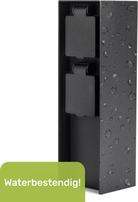 Prise de jardin Luft - Sur pilier avec mise à la terre latérale - 2 prises - Poteau de jardin - Extérieur - Etanche - Poteau - Boîte - Contact - IP44 - Noir mat - Boîte - Avec - Prise