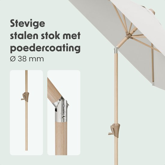 LifeGoods Parasol - Jardin - 270x180cm - 30° inclinable - Imperméable - UPF50+ - Revêtement en bois - Crème