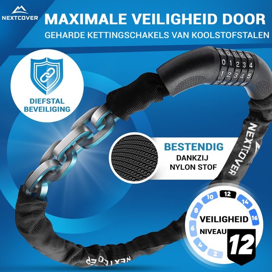 NEXTCOVER® Digit Lock Cadenas pour vélo - L'original - [SAFESECURE] Haute sécurité - Cadenas pour vélo avec code à 5 chiffres, cadenas pour vélo en acier - Cadenas pour vélo parfait pour e-bike - Cadenas pour chaîne Noir
