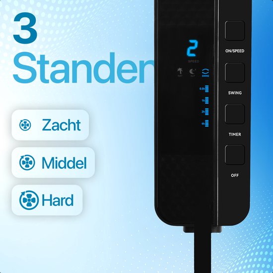 KRAFT Ventilateur sur pied - Ventilateur sur pied - Réglable en hauteur - Ecran LED - Ventilateur de sol - Noir