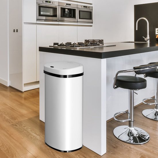 Poubelle automatique / Poubelle à déchets / Poubelle à détecteur - 70 litres - Blanc - Rectangle