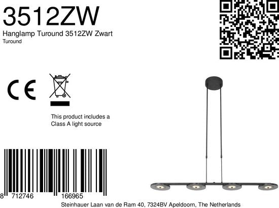 Steinhauer - lampe suspendue - Turound - noir - verre métal - lampe design - LED - 3512ZW