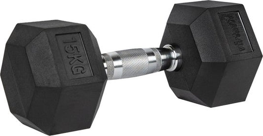 VirtuFit Hexa Dumbbell Pro - 15 kg - Hexagon Dumbbell - Durable et résistant - Entraînement musculaire - Poids - CrossFit & Fitness - Convient aux débutants et aux professionnels - Vendu à l'unité