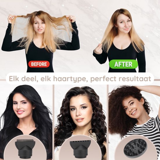 Sansbeauté® Hair Dryer with Diffuser - Ionic Hair Dryer - Brush - Travel Hair Dryer - 3 Attachments - Curls - Coolshot - 3 Stages - Hair Dryer with Diffuser - Hair Dryer - 2000W - Pink