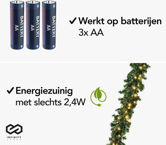 Infinity Goods Guirlande avec lumières - minuterie - décoration de Noël - 270CM - guirlande de Noël - décoration de Noël - 35 LED - vertes