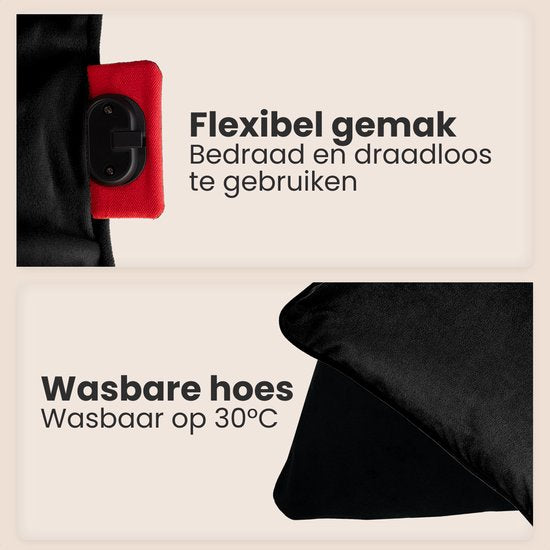 Auronic Heat Pillow - Velvet - 45x60 - Sans fil - Rechargeable - Oreiller électrique - Infrarouge - Noir