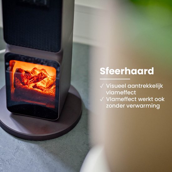 QLT Ceramic Heater with Atmosphere Fireplace - Chauffage électrique avec Wifi + App Control - Chauffage soufflant avec Swing et mode ECO - 2000W - Noir