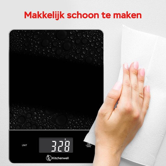 Kitchenwell Balance de cuisine numérique de précision - Balance de cuisine - 1gr - 15kg - Fonction tare - Rechargeable par USB - Noir