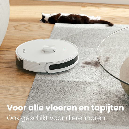 Auronic Robot Aspirateur - Avec fonction balayage - WiFi et App - Station de charge - Animaux domestiques - Robot balayeur - Navigation laser - Station de vidange automatique - Blanc