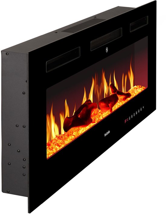 tectake® Wall Fireplace - Cheminée électrique - Atmosphere Fireplace - 91,5 x 12 x 43 cm - 900W & 1800W - contrôlé par télécommande ou application - avec thermostat - poêle - avec chauffage - cheminées - effets de bois et de lueur - flammes 3D - minuteur