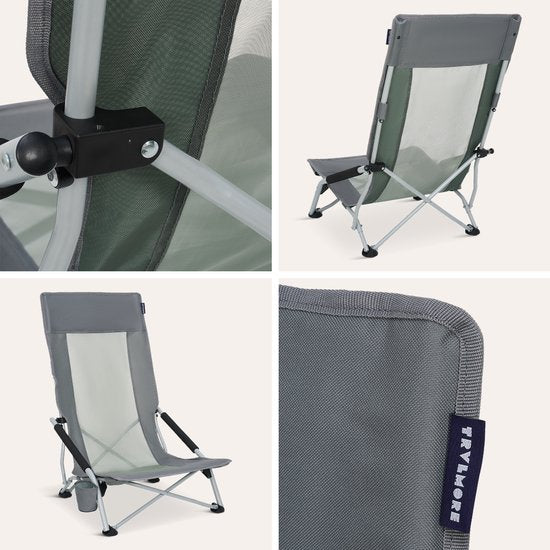 TRVLMORE Chaises de plage - Lot de 2 - Pliables et démontables - Capacité de charge de 130KG - Légères - Avec sac de transport et porte-gobelet - Dossier haut - Gris