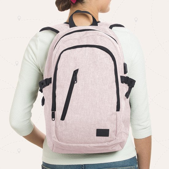 TRVLMORE Sac à dos - 25L - 15.6 Inch - Sac à dos pour ordinateur portable avec USB - Cartable - Homme et Femme - Sac Rose